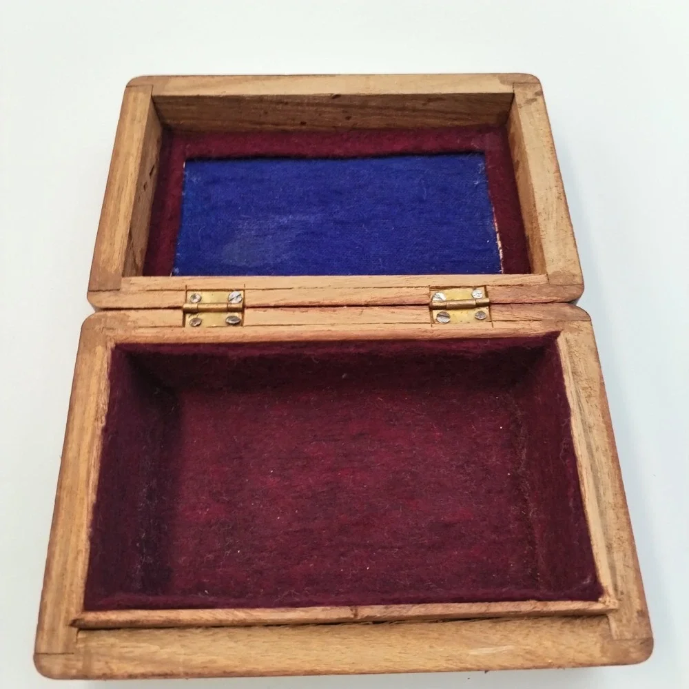 Vintage Hand Carved Indian‎ Wood Jewelry Box Inlay Floral Trinket Boho 6